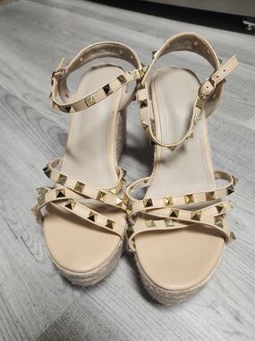 Studded Nude Espadrille Wedge Sandals